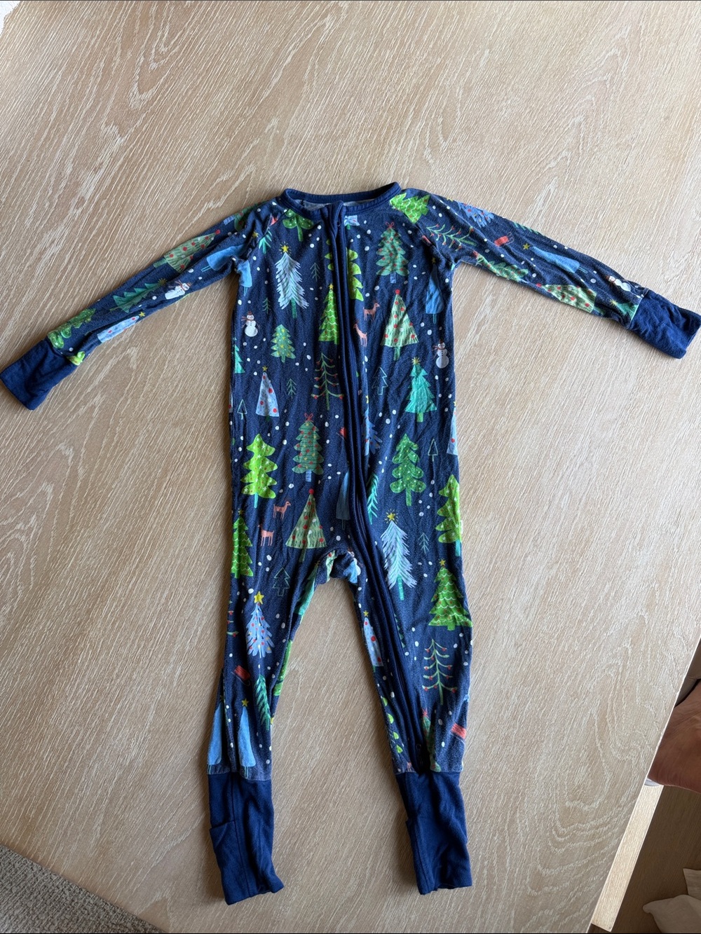 Little Sleepies Navy One-Piece Footie with Green Forest Print